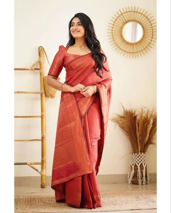 Premium_Soft_Lilan_Slab_Saree_in_Coral_Red_with_Rich_Golden_Woven_Border