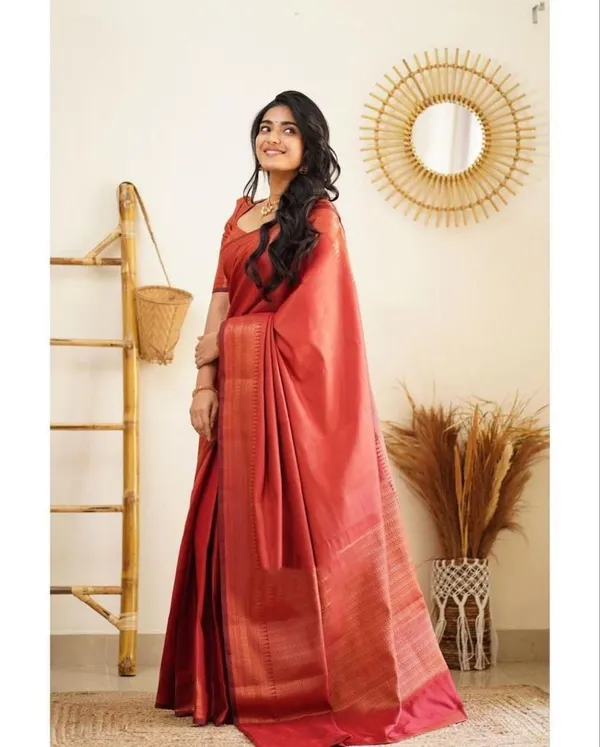Premium_Soft_Lilan_Slab_Saree_in_Coral_Red_with_Rich_Golden_Woven_Border