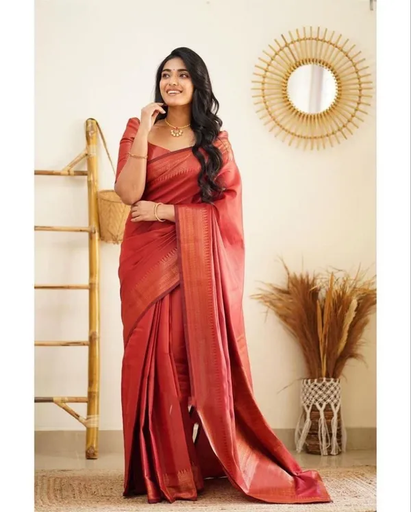 Premium_Soft_Lilan_Slab_Saree_in_Coral_Red_with_Rich_Golden_Woven_Border