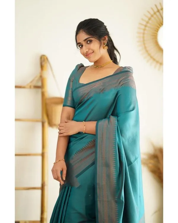 Premium_Soft_Lilan_Slab_Saree_in_Teal_Blue_with_Elegant_Silver-Grey_Weaving