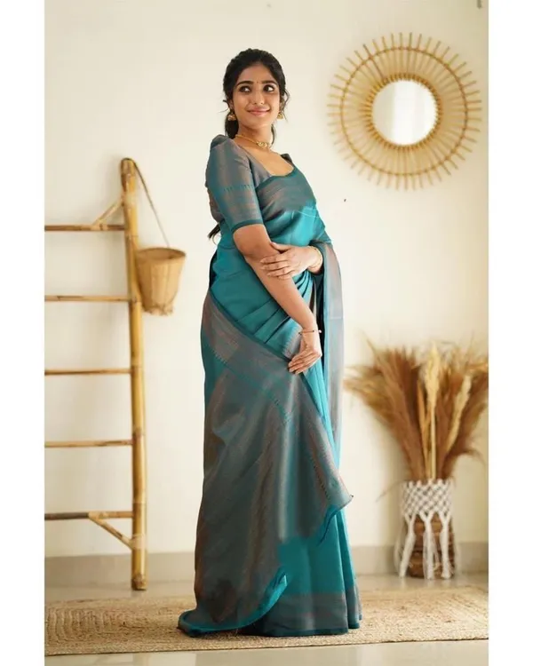 Premium_Soft_Lilan_Slab_Saree_in_Teal_Blue_with_Elegant_Silver-Grey_Weaving