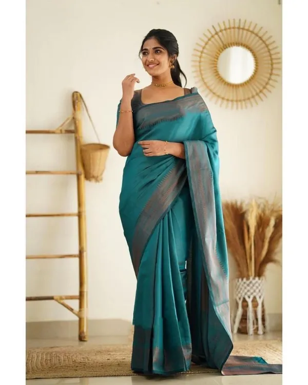 Premium_Soft_Lilan_Slab_Saree_in_Teal_Blue_with_Elegant_Silver-Grey_Weaving