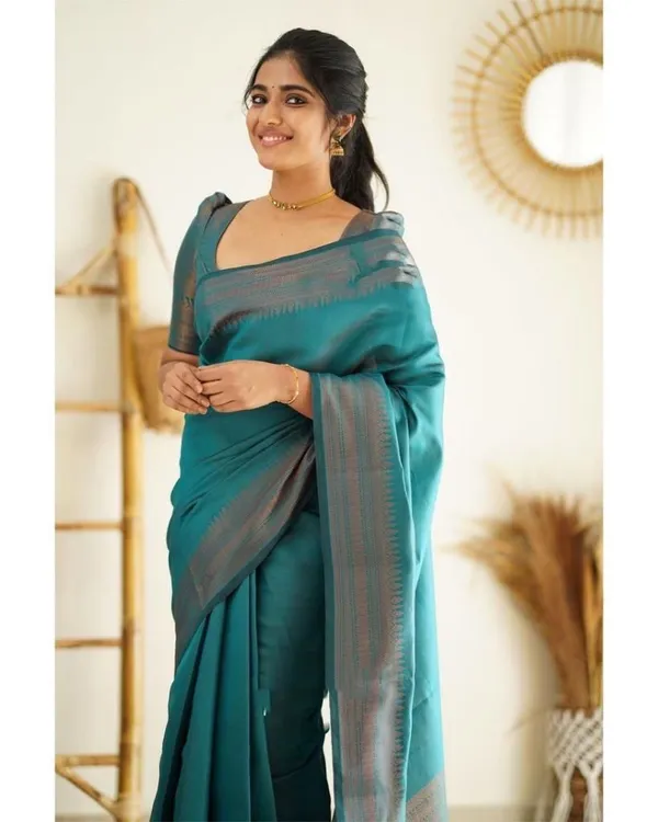 Premium_Soft_Lilan_Slab_Saree_in_Teal_Blue_with_Elegant_Silver-Grey_Weaving