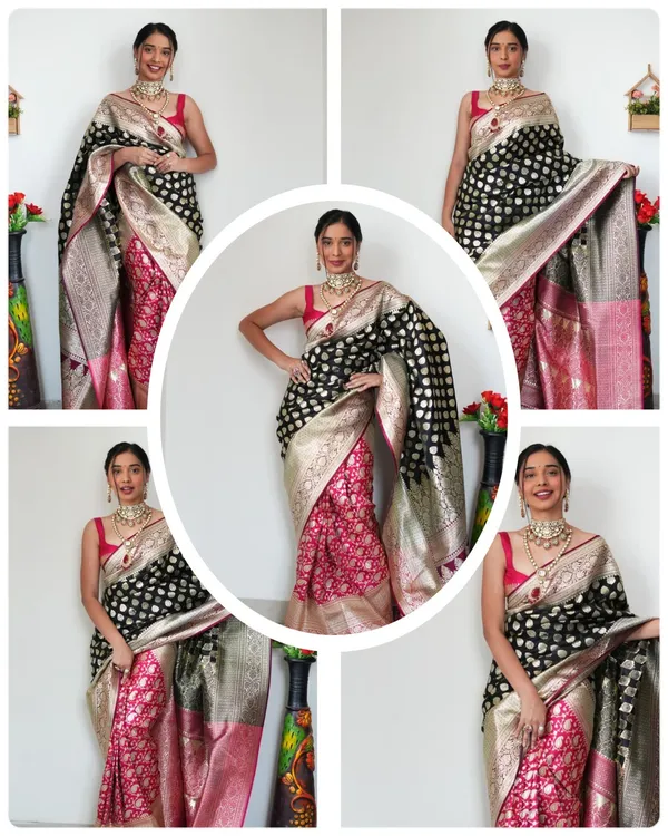 Premium_Soft_Lilan_Slab_Saree_with_All-Over_Golden_Weaving_&_Rich_Woven_Blouse
