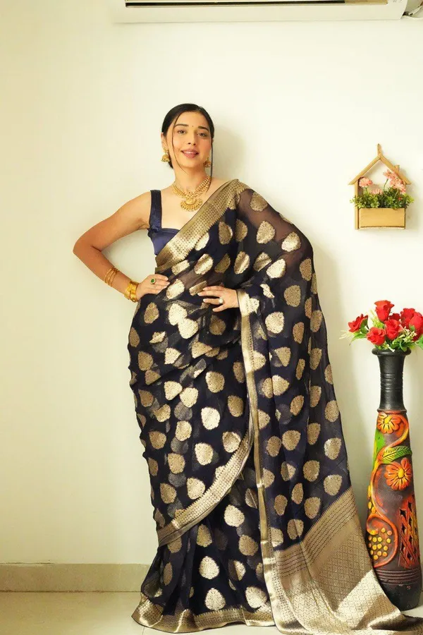 Premium_Soft_Lilan_Slub_Saree_with_All-Over_Golden_Weaving_&_Rich_Woven_Border
