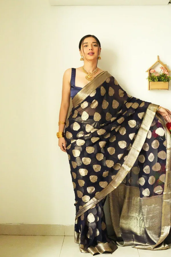 Premium_Soft_Lilan_Slub_Saree_with_All-Over_Golden_Weaving_&_Rich_Woven_Border