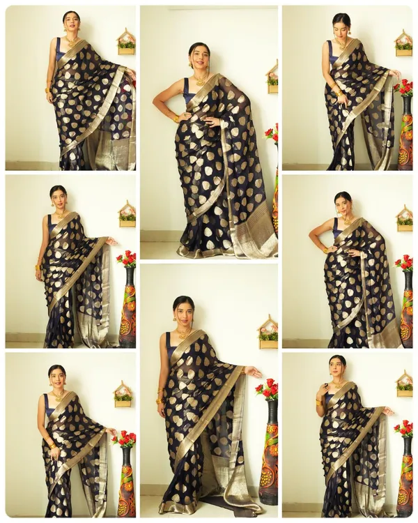 Premium_Soft_Lilan_Slub_Saree_with_All-Over_Golden_Weaving_&_Rich_Woven_Border