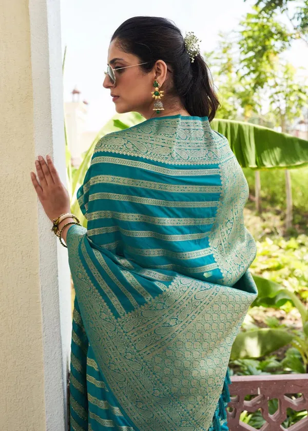 Premium_Teal_Green_Soft_Lichi_Silk_Saree_with_Golden_Jacquard_Stripes_&_Designer_Pallu