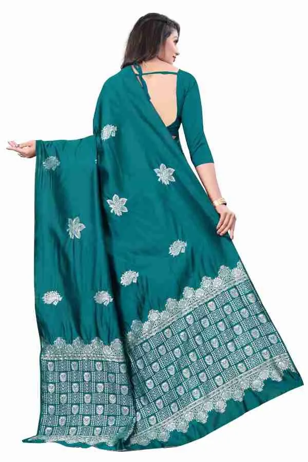 Premium_Teal_Soft_Lichi_Silk_Saree_with_All-Over_Jacquard_Work_&_Rich_Designer_Pallu