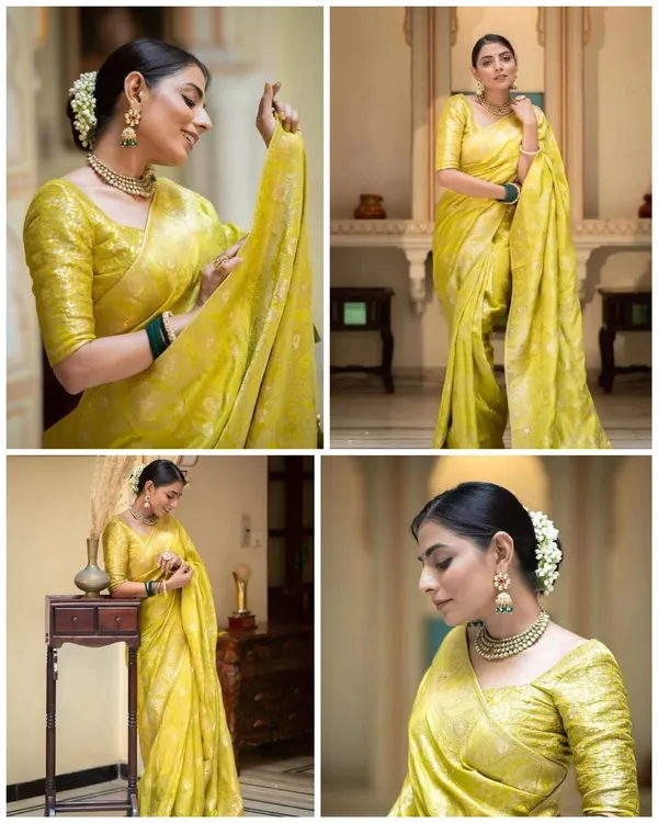 Premium_Yellow_Soft_Lichi_Silk_Saree_with_All-Over_Floral_Jacquard_Weave_&_Designer_Border