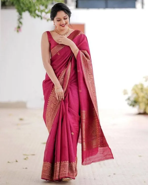 Rani_Pink_Soft_Silk_Saree_with_Golden_Butti_&_Rich_Zari_Border_|_Traditional_Designer_Saree