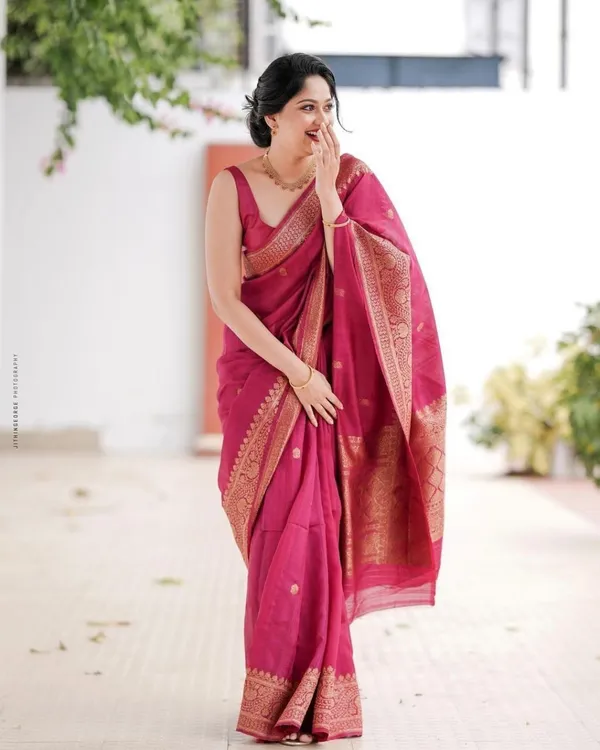 Rani_Pink_Soft_Silk_Saree_with_Golden_Butti_&_Rich_Zari_Border_|_Traditional_Designer_Saree