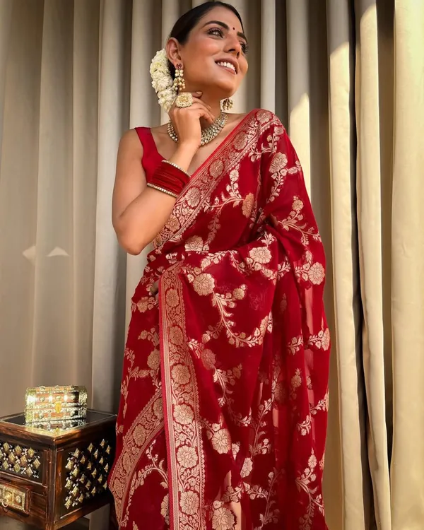 Red_Gold_Floral_Jacquard_Woven_Saree_|_Elegant_Designer_Saree_with_Rich_Pallu_&_Traditional_Zari_Border