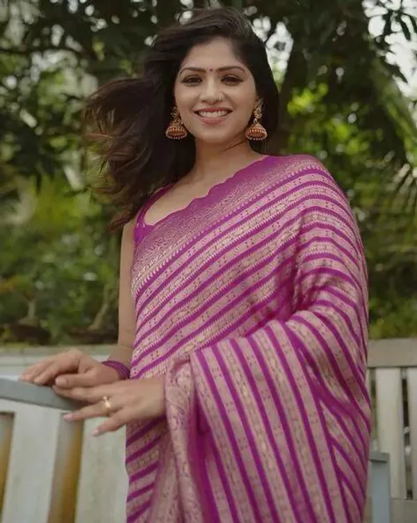 Red_Violet_Soft_Lichi_Silk_Saree_with_Striped_Jacquard_Weaving_&_Rich_Zari_Border