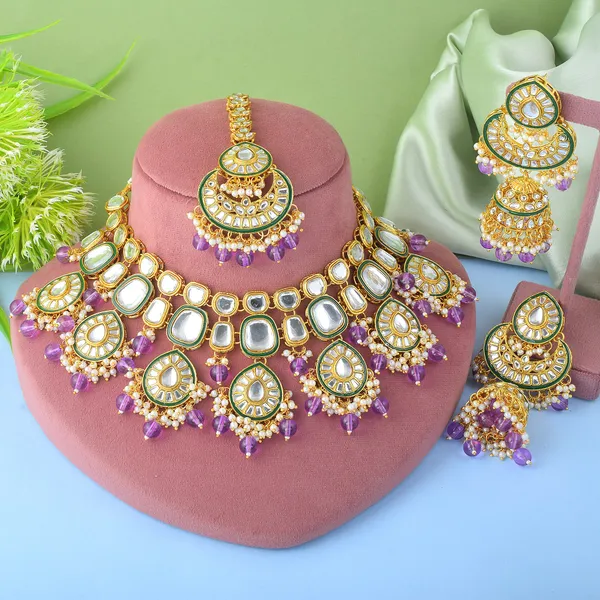 Regal_Purple_Kundan_Necklace_Set_With_Jhumka_Earrings_&_Maang_Tikka_For_Weddings_&_Festive_Occasions