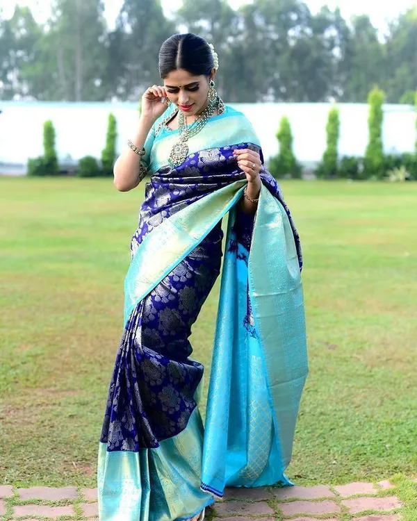 Royal_Blue_and_Sky_Blue_Soft_Lichi_Silk_Jacquard_Work_Saree_with_Exclusive_Blouse