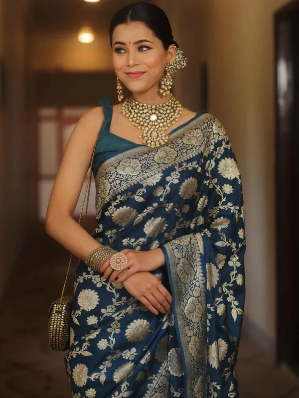 Royal_Navy_Blue_Soft_Lichi_Silk_Saree_with_All-Over_Floral_Jacquard,_Rich_Zari_Pallu_&_Designer_Border