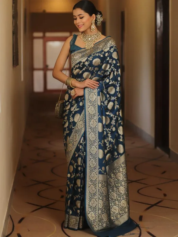 Royal_Navy_Blue_Soft_Lichi_Silk_Saree_with_All-Over_Floral_Jacquard,_Rich_Zari_Pallu_&_Designer_Border