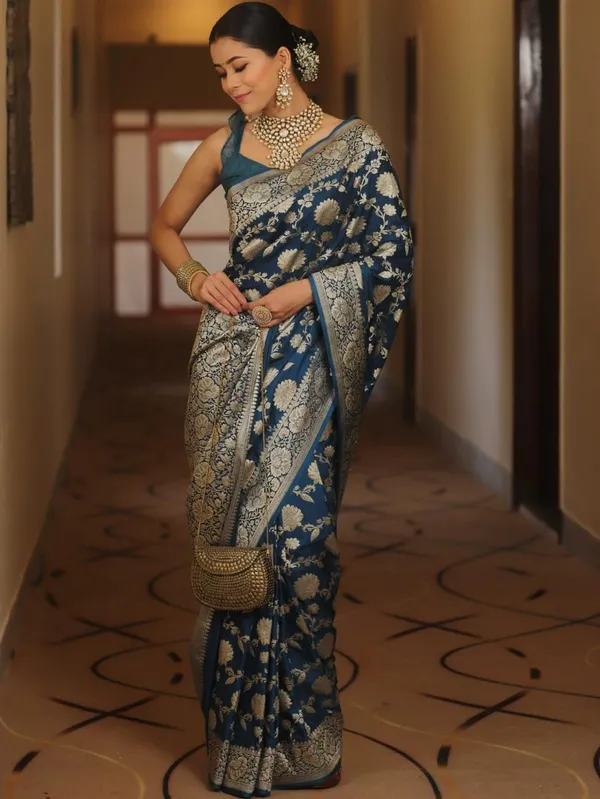 Royal_Navy_Blue_Soft_Lichi_Silk_Saree_with_All-Over_Floral_Jacquard,_Rich_Zari_Pallu_&_Designer_Border