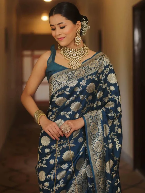 Royal_Navy_Blue_Soft_Lichi_Silk_Saree_with_All-Over_Floral_Jacquard,_Rich_Zari_Pallu_&_Designer_Border