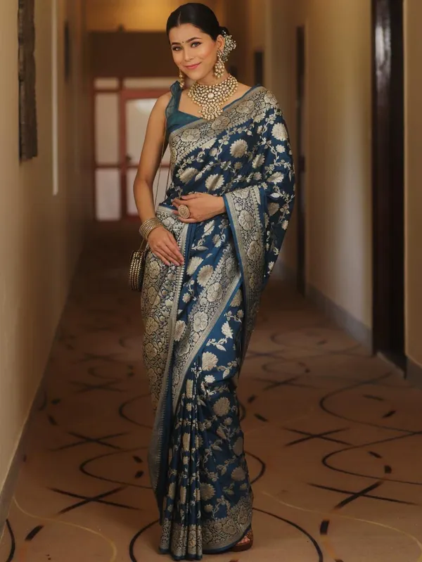 Royal_Navy_Blue_Soft_Lichi_Silk_Saree_with_All-Over_Floral_Jacquard,_Rich_Zari_Pallu_&_Designer_Border