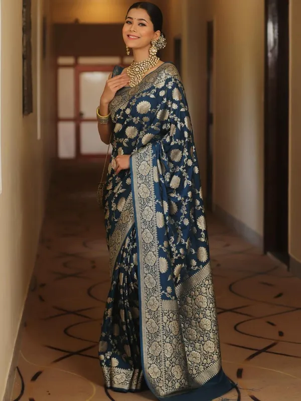 Royal_Navy_Blue_Soft_Lichi_Silk_Saree_with_All-Over_Floral_Jacquard,_Rich_Zari_Pallu_&_Designer_Border