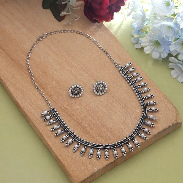 Silver_Oxidised_Fringe_Necklace_Set_for_Women_&_Girls_|_Silver-Plated_Traditional_Beaded_Jewellery_with_Stud_Earrings
