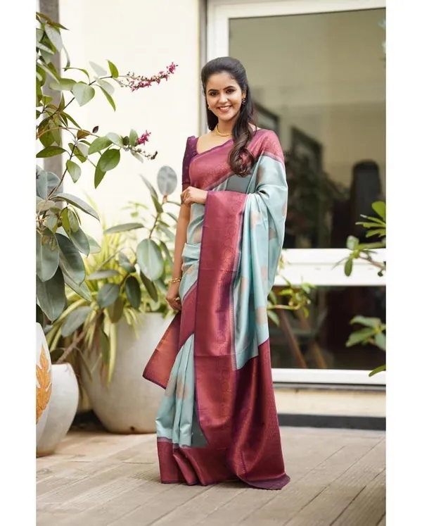 Sky_Blue_Soft_Lichi_Silk_Saree_with_Jacquard_Work_&_Rich_Pallu