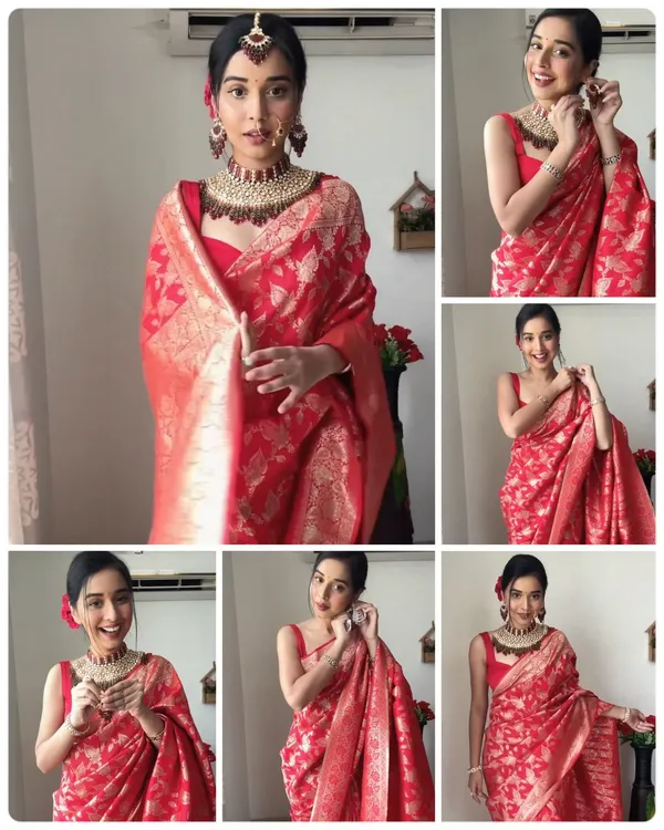 Soft_Lilan_Slab_Saree_with_All-Over_Golden_Weaving_&_Rich_Woven_Blouse_–_Red
