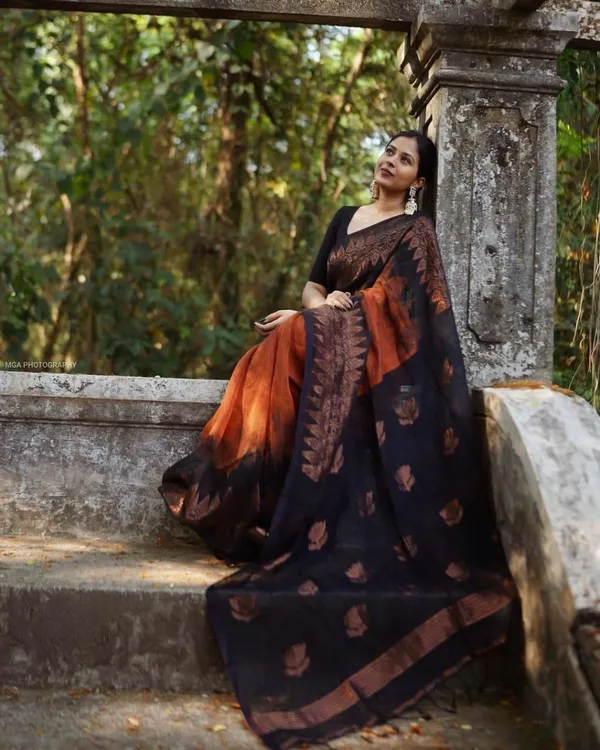 Soft_Lilan_Slab_Saree_with_Rich_Golden_Weaving_&_Designer_Woven_Pallu_–_Rust_Orange_&_Black
