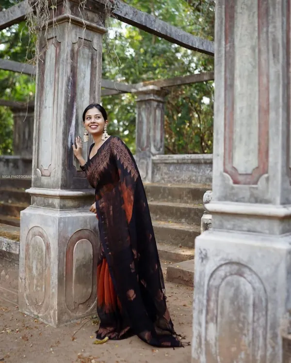 Soft_Lilan_Slab_Saree_with_Rich_Golden_Weaving_&_Designer_Woven_Pallu_–_Rust_Orange_&_Black