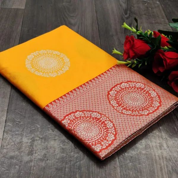 Golden_Yellow_Jacquard_Work_Silk_Saree_with_Contrast_Yellow-Red_Border