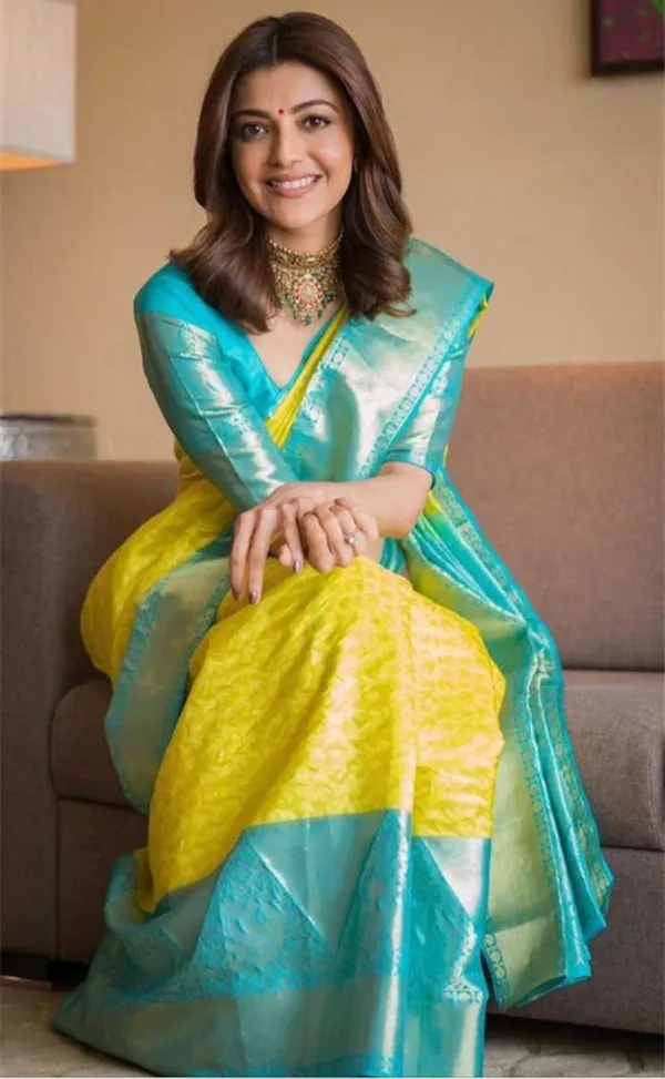 Sunshine_Yellow_&_Aqua_Blue_Lichi_Silk_Jacquard_Saree