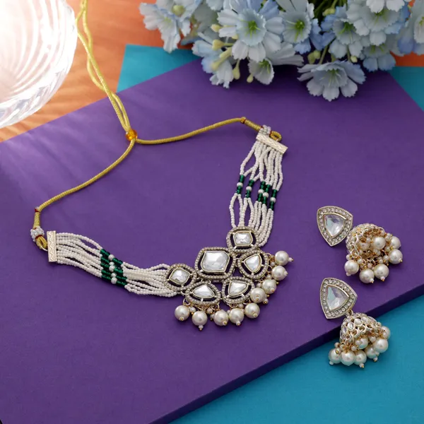 Charming_White_Kundan_Choker_Necklace_Set_with_Jhumka_Earrings_|_Traditional_Party_Wear_Jewellery