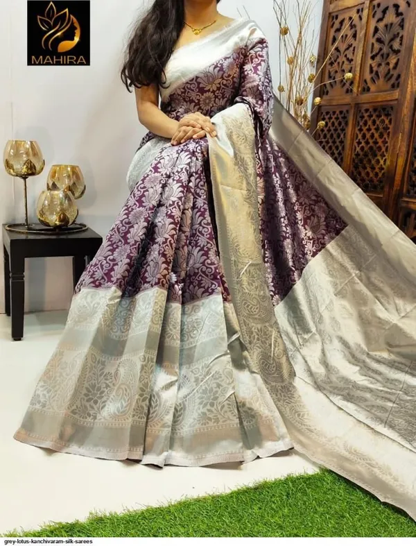 Wine_&_Silver_Soft_Lichi_Silk_Saree_with_All-Over_Jacquard_Work
