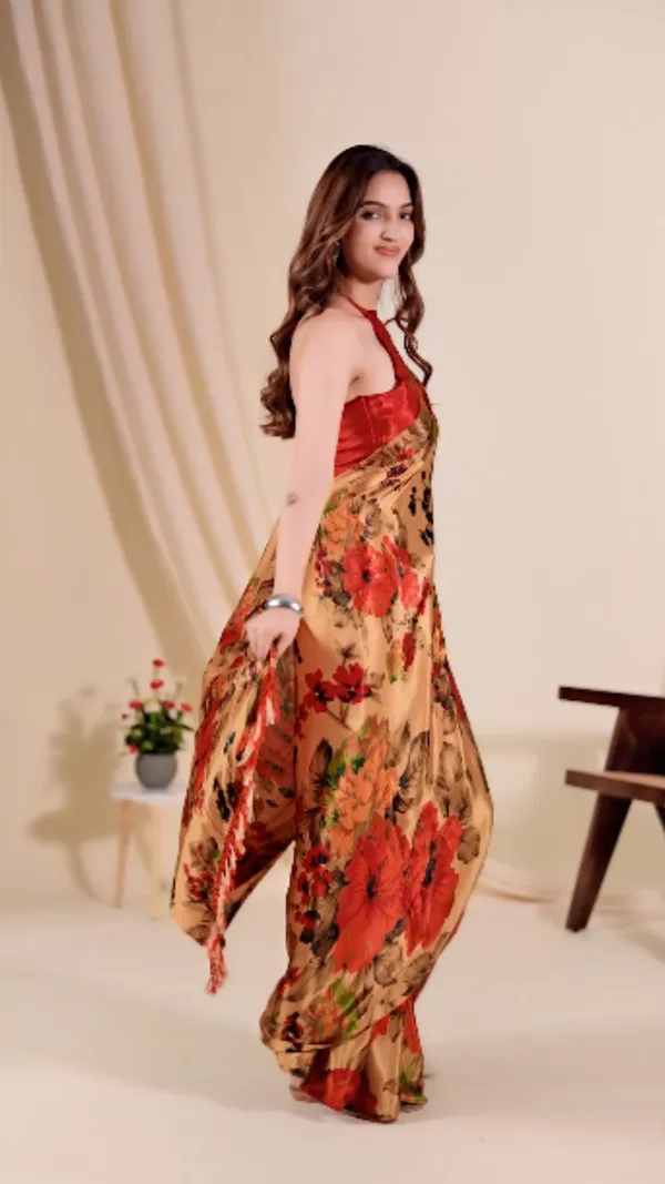 Premium_Beige_Floral_Printed_Ready-to-Wear_Saree_with_Contrast_Red_Blouse