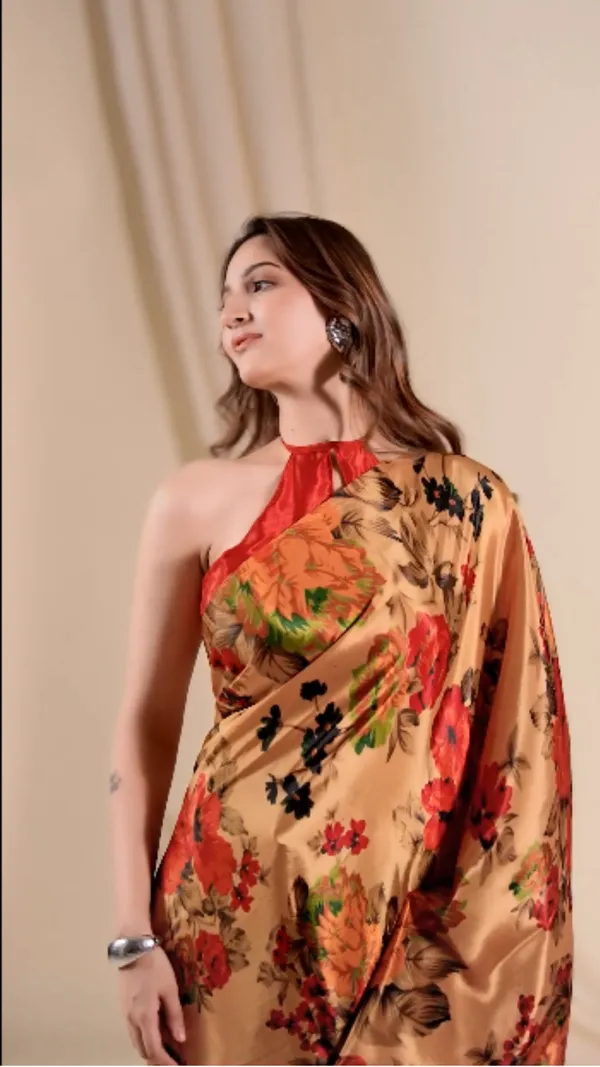 Premium_Beige_Floral_Printed_Ready-to-Wear_Saree_with_Contrast_Red_Blouse