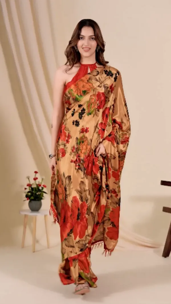 Premium_Beige_Floral_Printed_Ready-to-Wear_Saree_with_Contrast_Red_Blouse