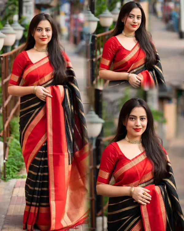 Zehra_Red_&_Black_Soft_Lichi_Silk_Saree