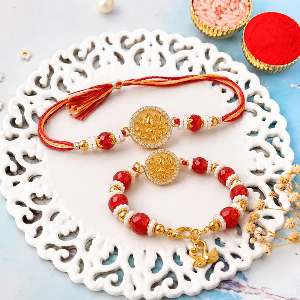 Premium_Lotus_Diya_Bhaiya_Bhabhi_Rakhi_Set_with_Red_Crystal_Bracelet_Lumba_|_Designer_Rakhi_for_Brother_&_Bhabhi_|_Raksha_Bandhan_Gift