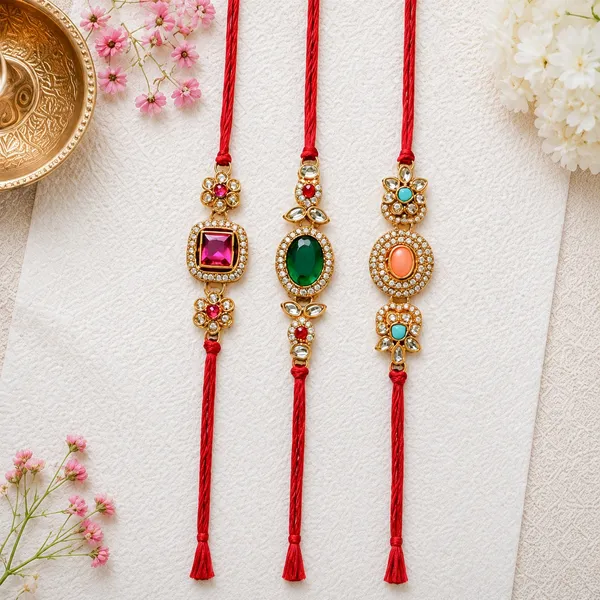 Multi_Color_Set_of_3_Kundan_Rakhis_with_Elegant_Traditional_Designer_Festive_Style_-_Multi