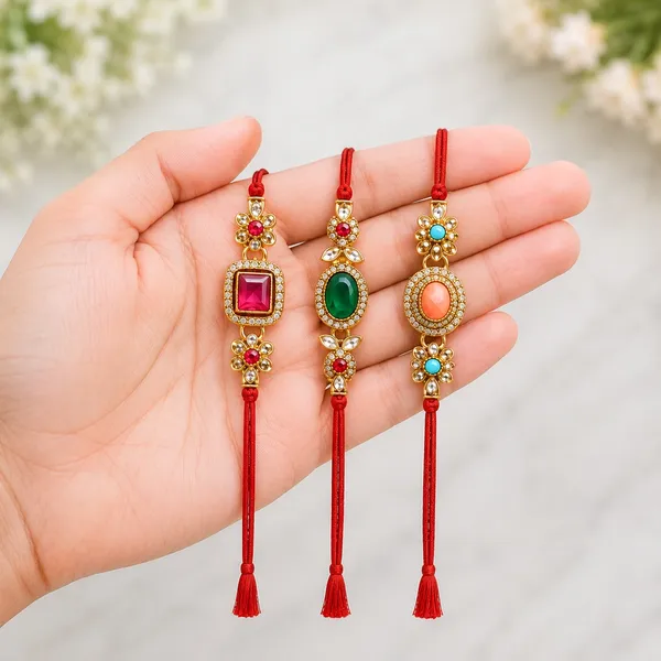 Multi_Color_Set_of_3_Kundan_Rakhis_with_Elegant_Traditional_Designer_Festive_Style_-_Multi