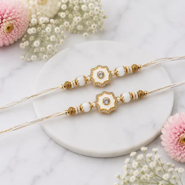 White_Floral_Crystal_Thread_Rakhi_Set_of_3_for_Brother_|_Premium_Designer_Pearl_Beads_Rakhi_|_Elegant_Festive_Raksha_Bandhan_Rakhi_Combo