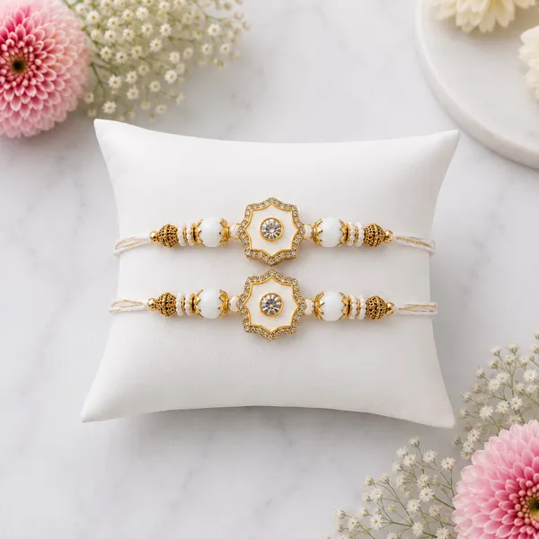 White_Floral_Crystal_Thread_Rakhi_Set_of_3_for_Brother_|_Premium_Designer_Pearl_Beads_Rakhi_|_Elegant_Festive_Raksha_Bandhan_Rakhi_Combo