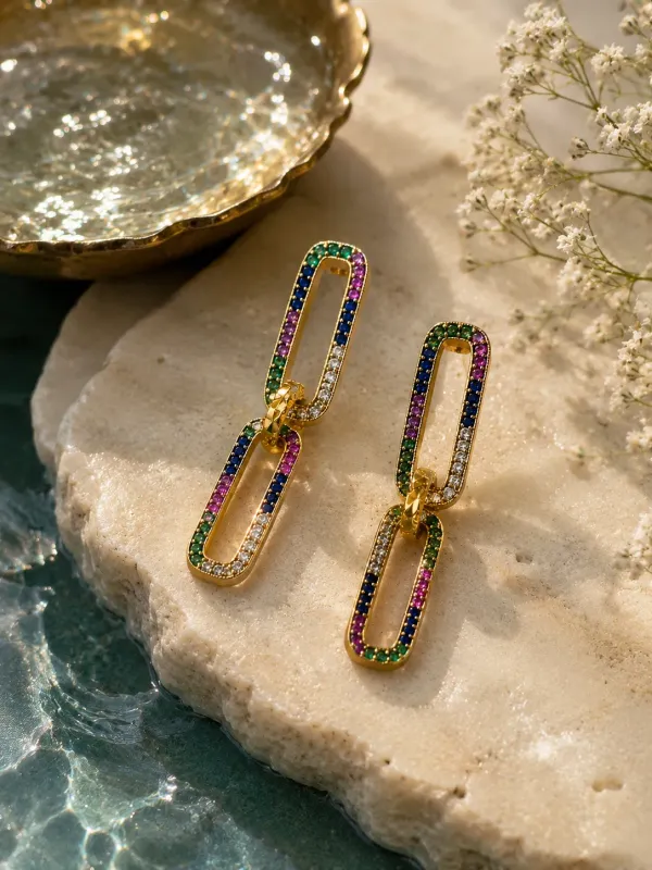Rangrez_Rainbow_link_18kt_Gold_Plated_Earrings