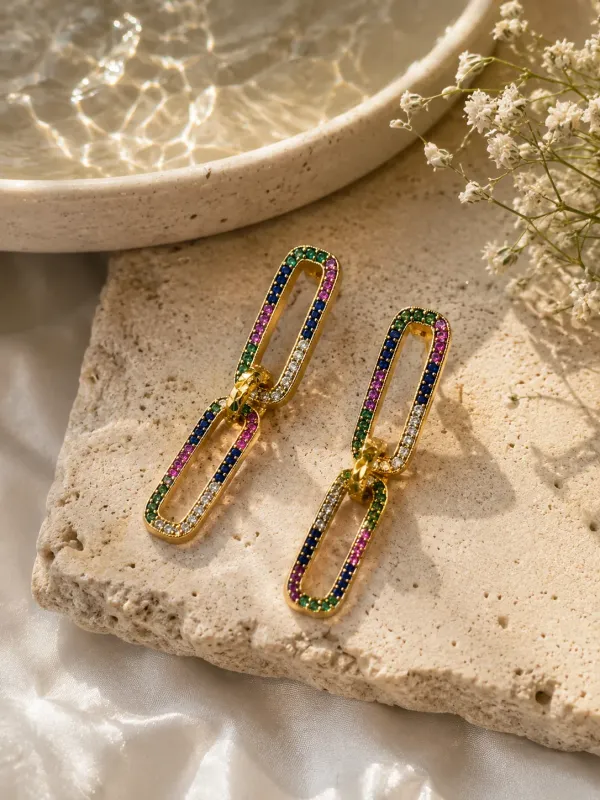 Rangrez_Rainbow_link_18kt_Gold_Plated_Earrings