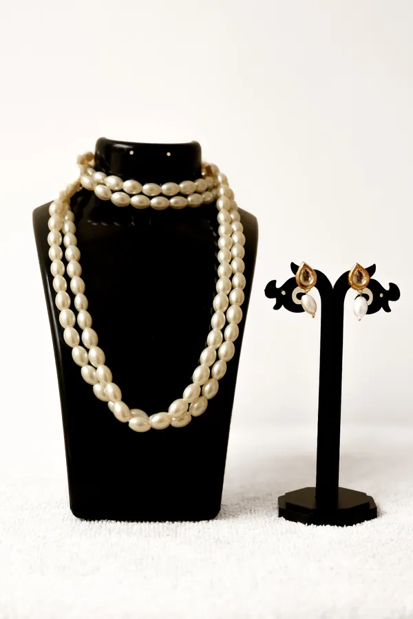Ivory_Pearl_Double_Layered_Mala_Necklace_&_Earrings_Set_For_Women