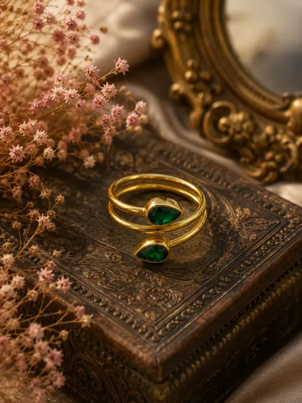 Nazakat_Emerald_Twist_18kt_Gold_Plated_Ring
