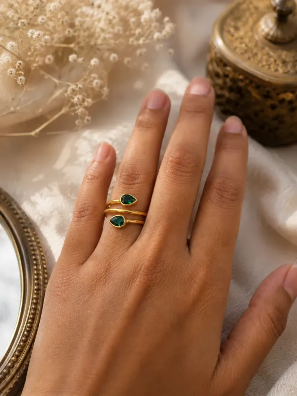 Nazakat_Emerald_Twist_18kt_Gold_Plated_Ring