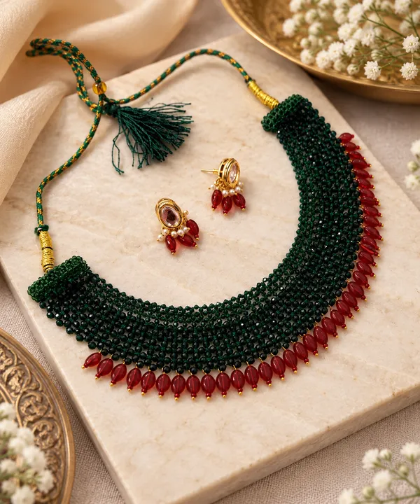 Namya_Green_Beaded__&_Red_Stones_Necklace_Set